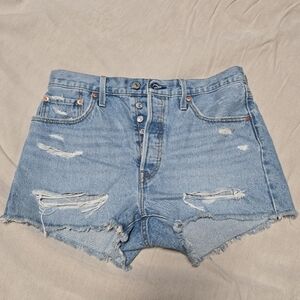 Levi's Blue Distressed Jean Shorts